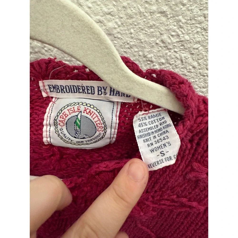 Cape Isle Knitters Hand Embroidered Floral 3D Knit Sweater Womens Small Pink VTG - Picture 2 of 7